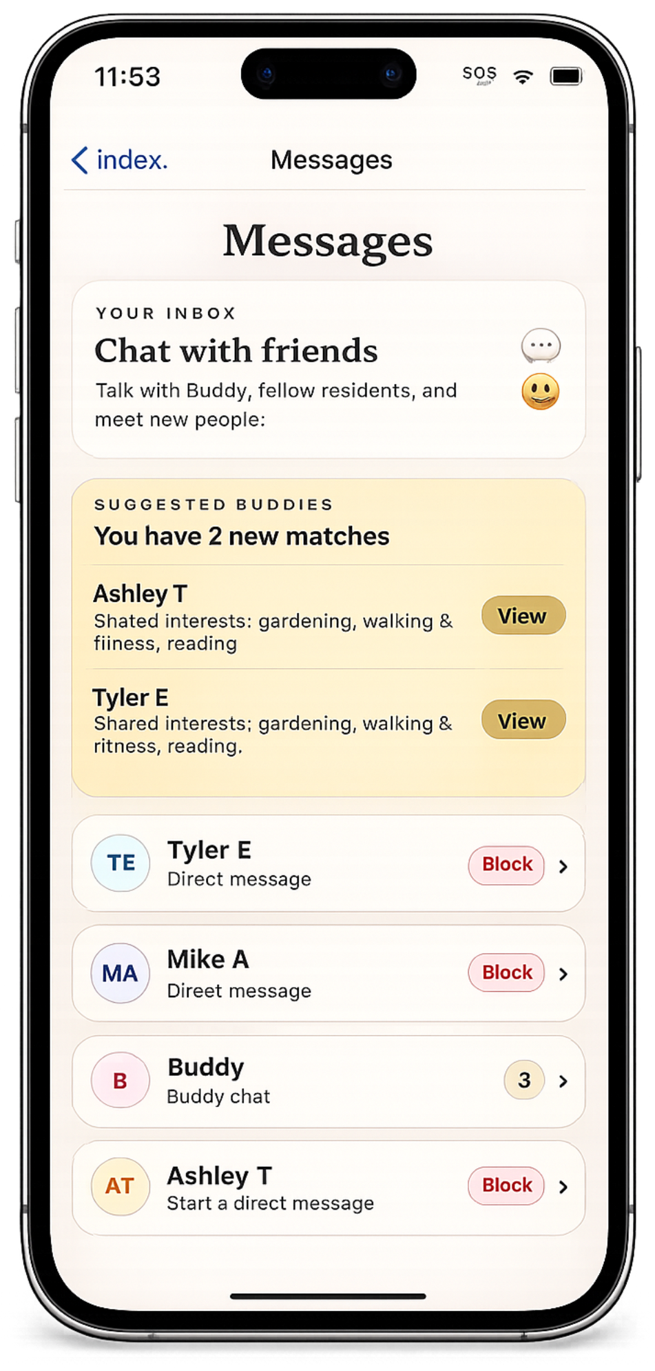 ChimeBuddy messages screen
