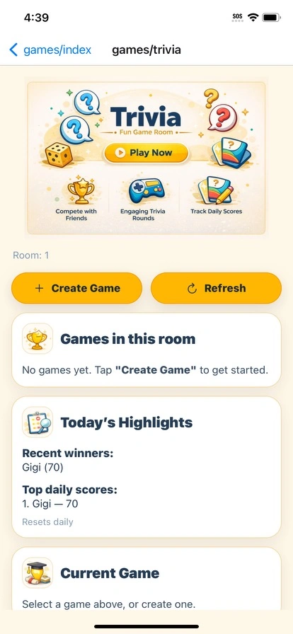 Trivia game screen