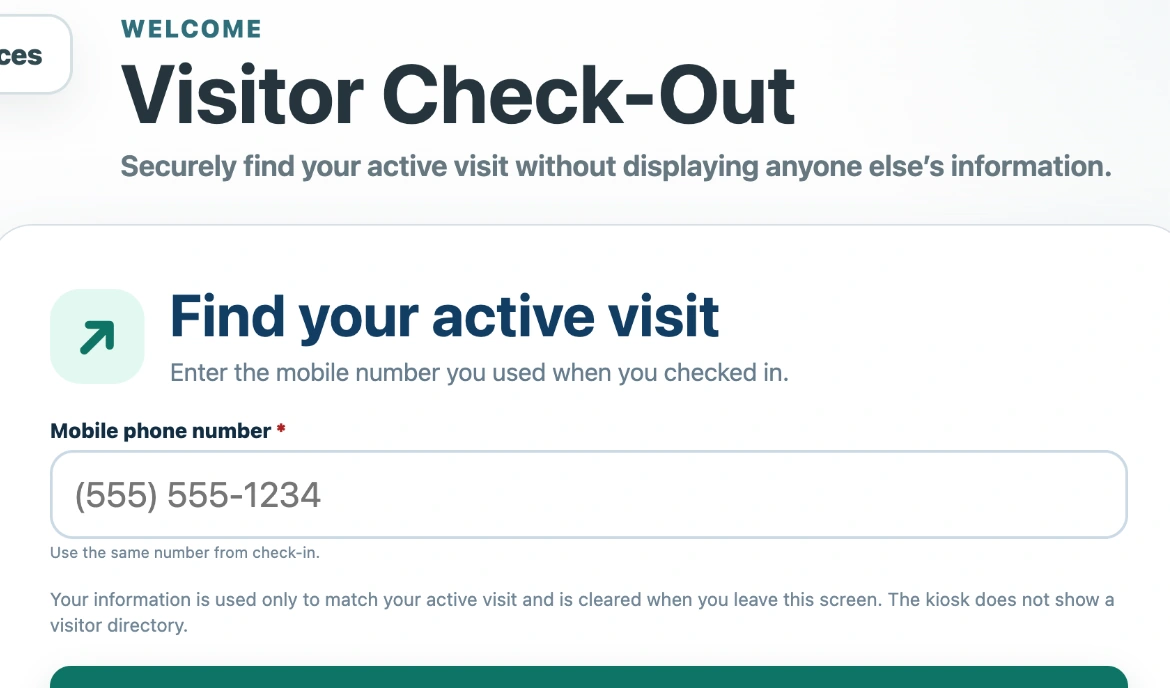 ChimeBuddy visitor check-out screen