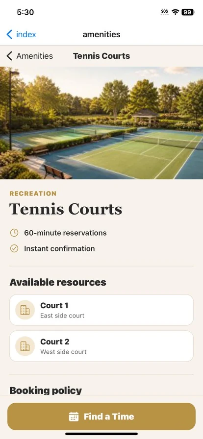 ChimeBuddy amenity booking screen
