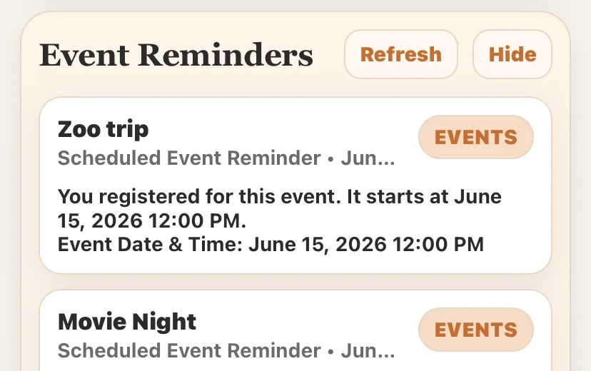 ChimeBuddy event reminders for upcoming community activities