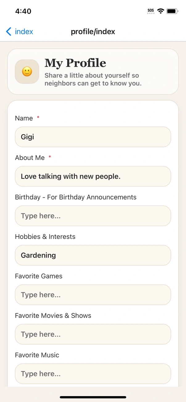 ChimeBuddy resident profile screen