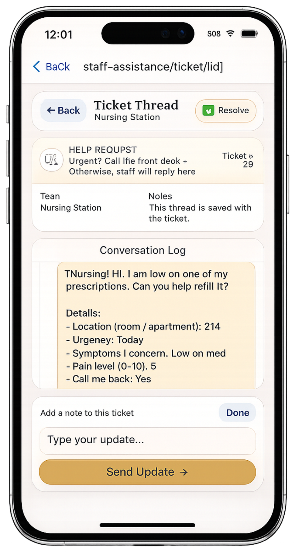 Help ticket thread screen